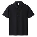 Men's loose-fitting casual cotton t-shirt in black, shown with a simple letter pattern on the chest.