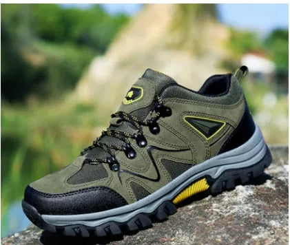 Outdoor sports men's suede low top hiking shoes in army green with rubber sole