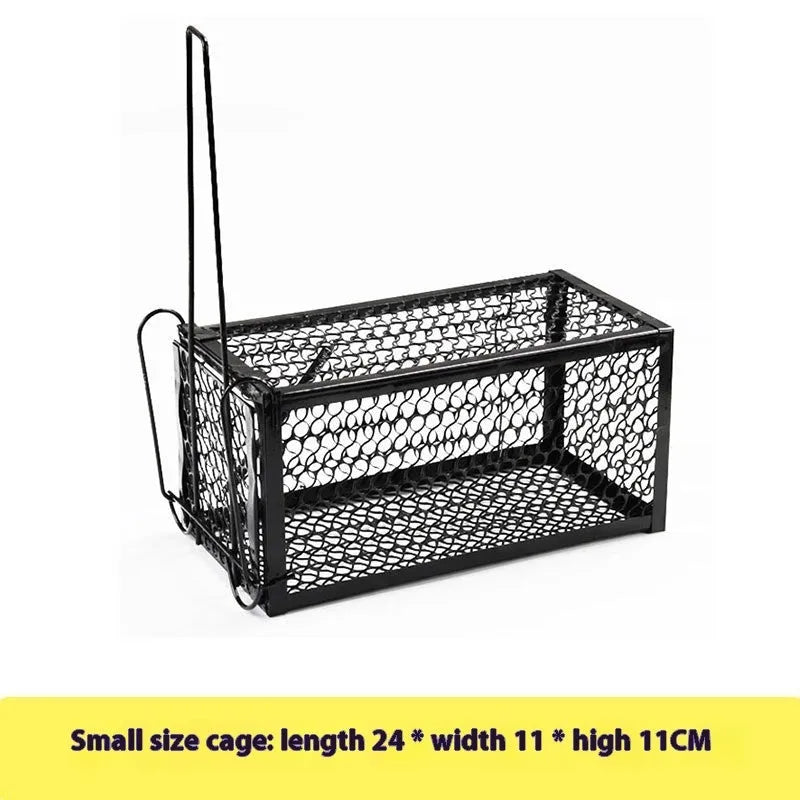 Automatic mouse cage trap in metal or plastic, shown in small, medium and large sizes for indoor use.