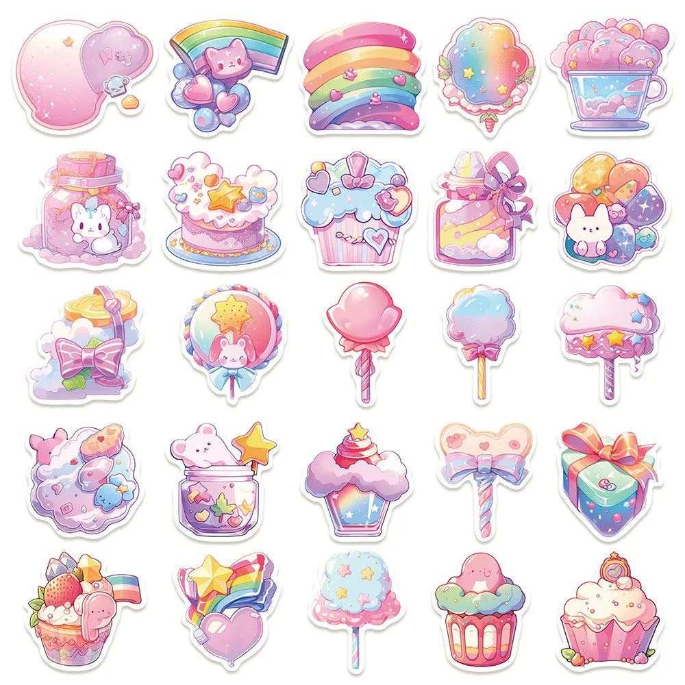 Pack of 50 sheets of fresh candy-themed small object waterproof stickers in cute style for journals.