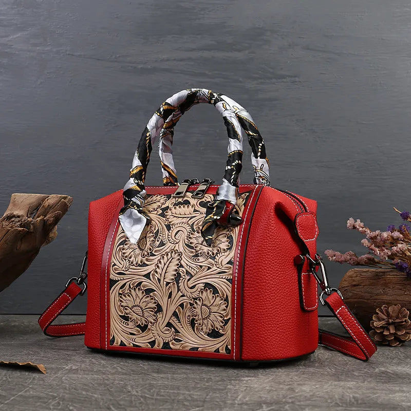 Genuine leather vintage messenger bag in black, red, or grey with internal organiser pockets.