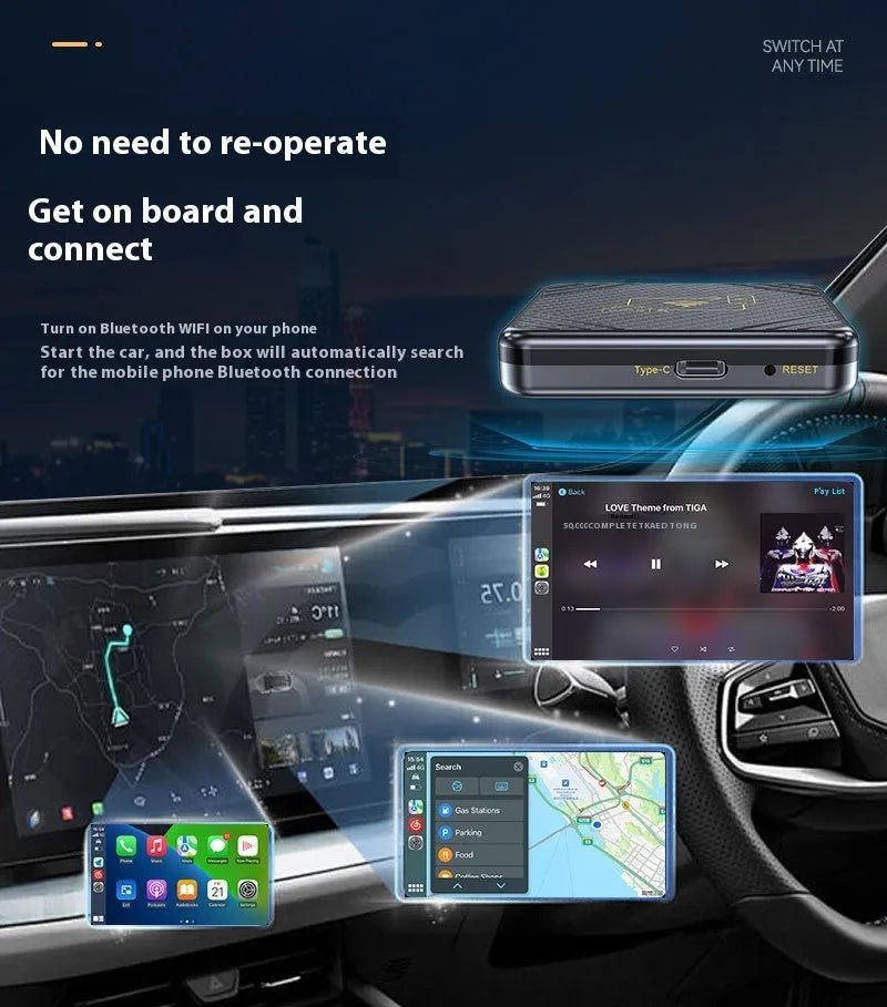 Wireless CarPlay and Android Auto USB adaptor box in gold and white colour options