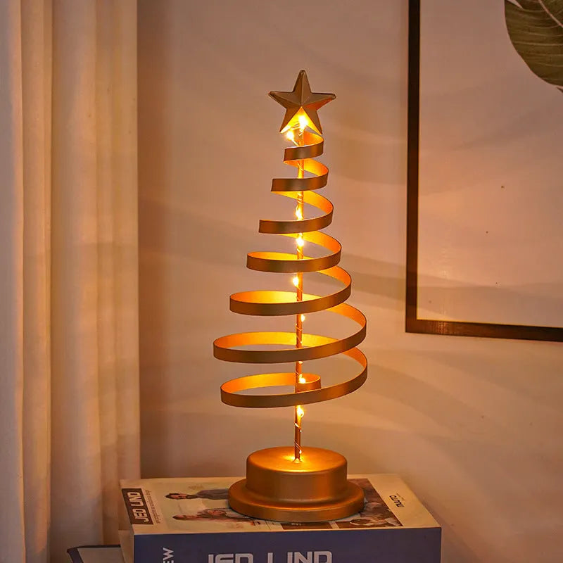 33cm wrought iron LED Christmas tree spiral light with battery operation and warm white lights