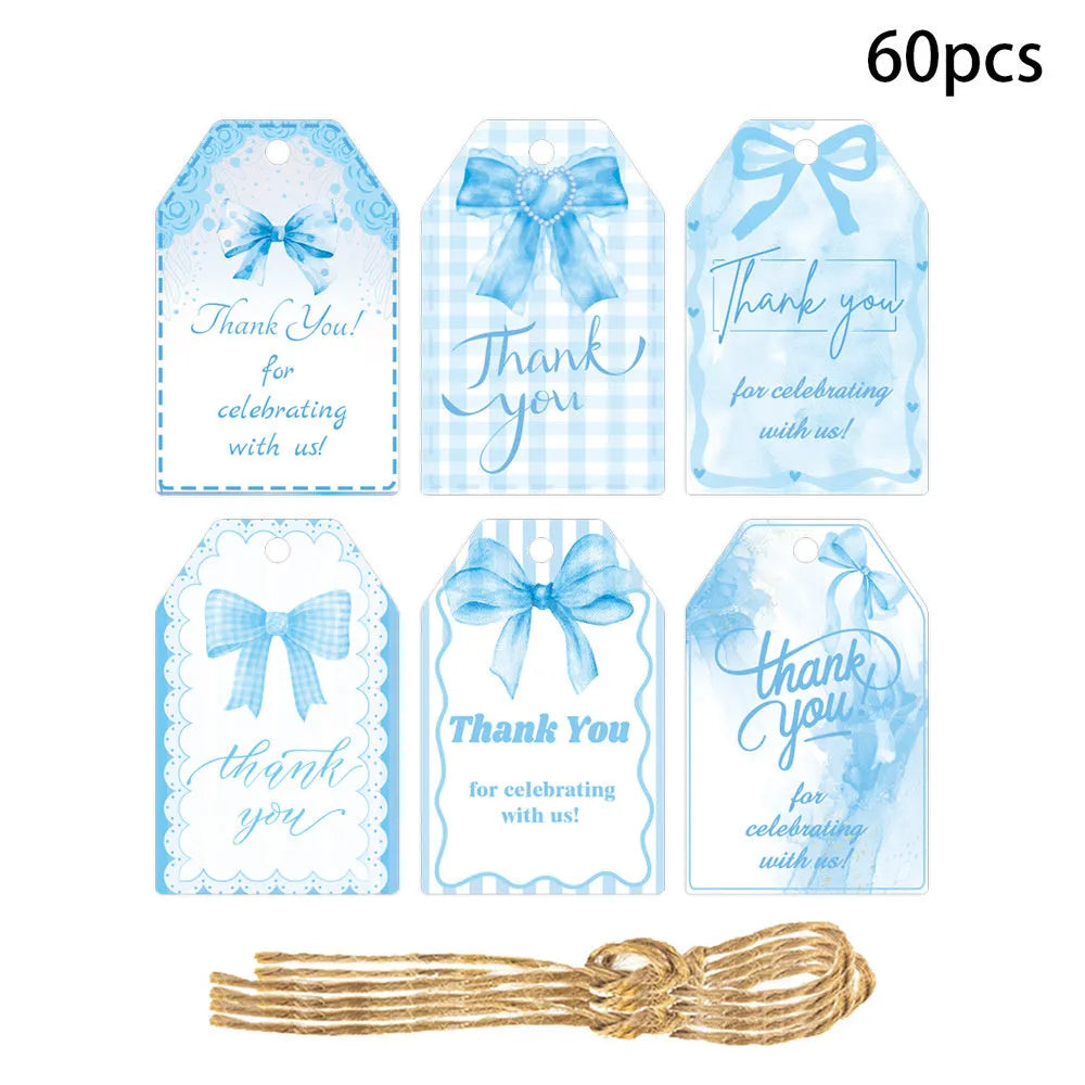 Birthday party creative bowknot gift label tags with hemp rope ties in three decorative styles
