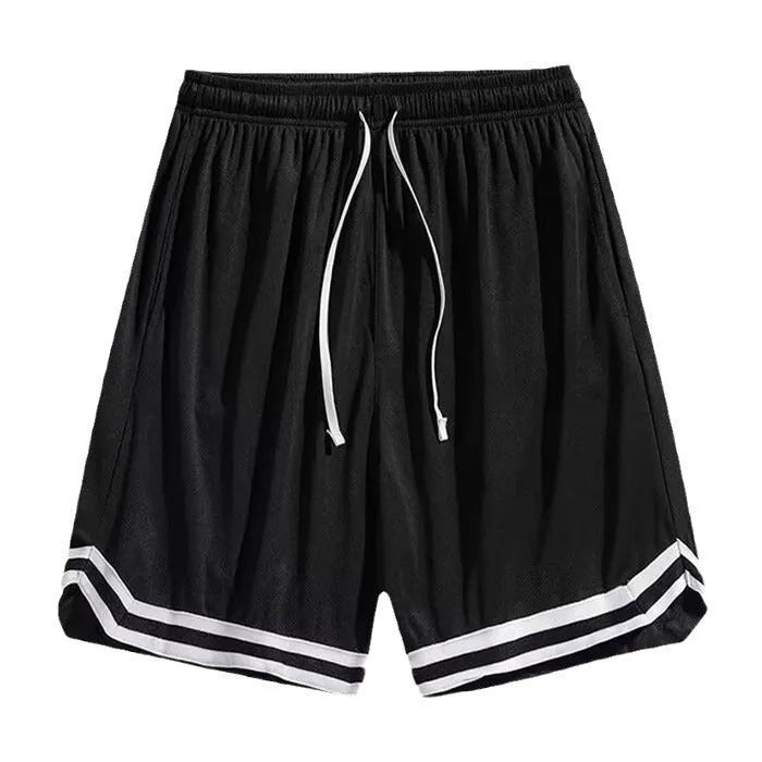 Men's loose gradient colour crop pants in pink and grey, shown with solid black and white options.