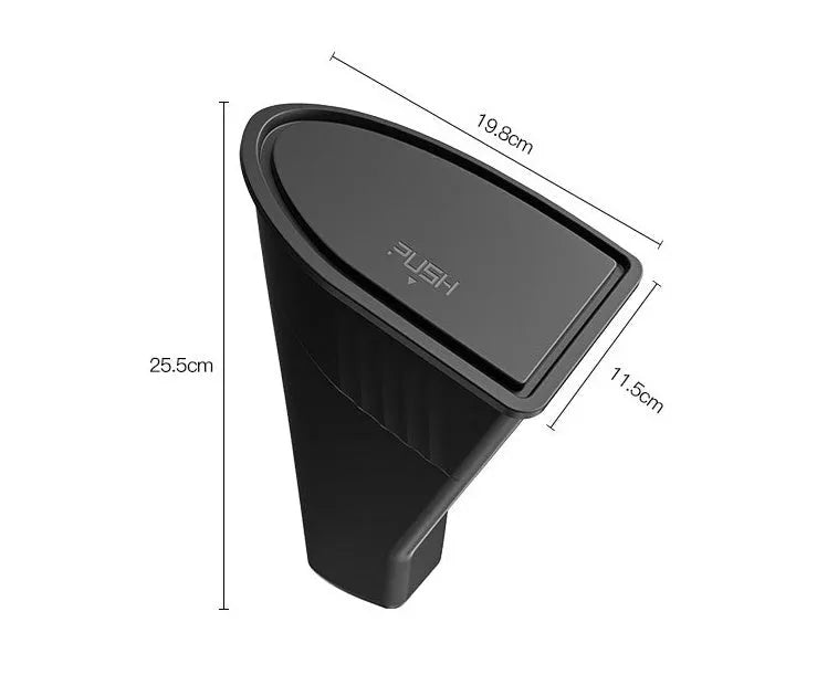 Two black ABS plastic car door storage bins designed for Tesla Model Y front door pockets.