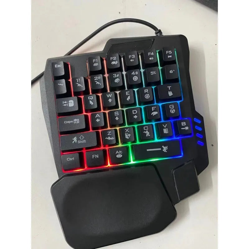 Single-handed mechanical keyboard and optional mouse with 1.5m cable for PC gaming