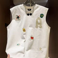 Men's loose-fit cotton sleeveless vest with a cartoon print, shown in black.