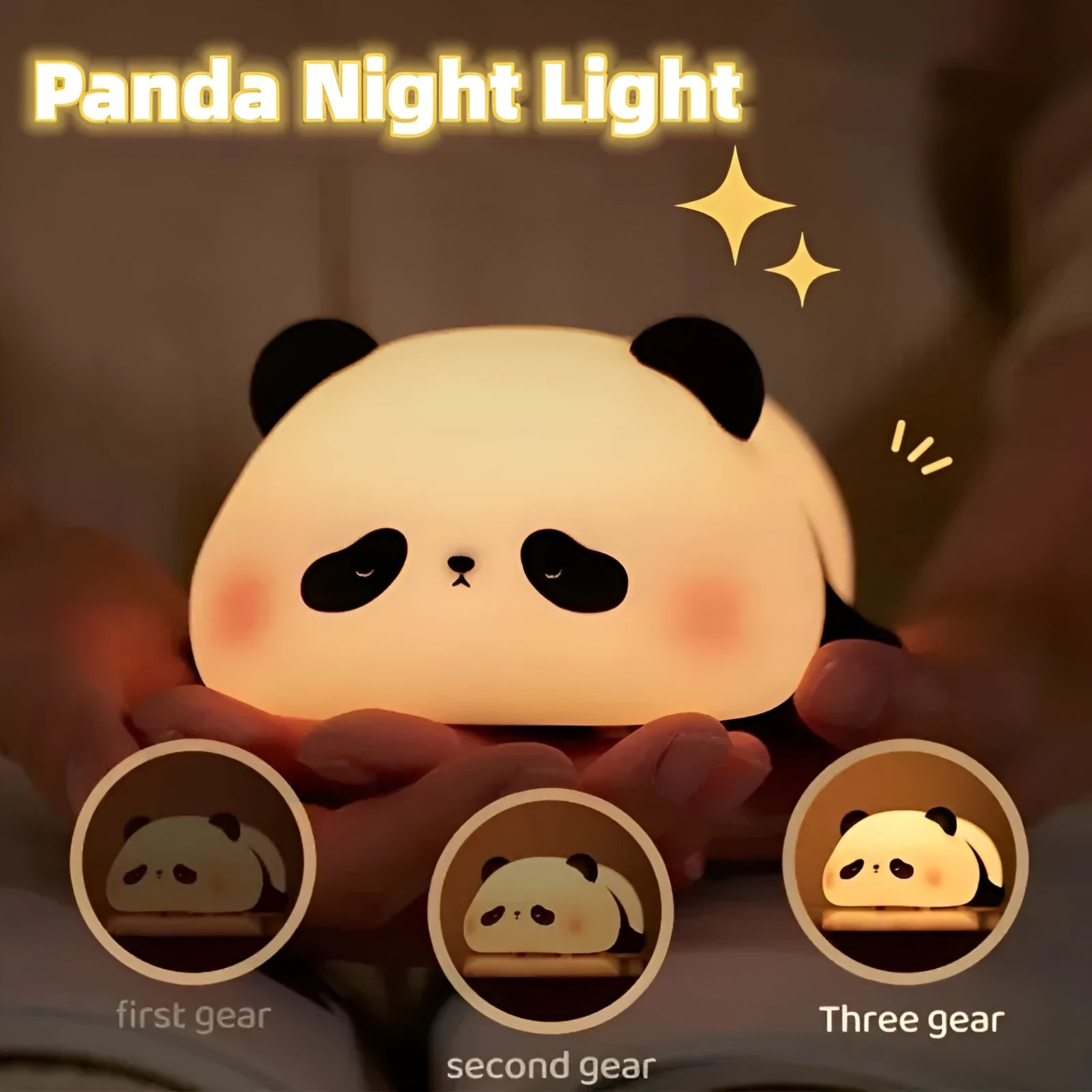 Panda-shaped silicone night light for kids with USB charging cable