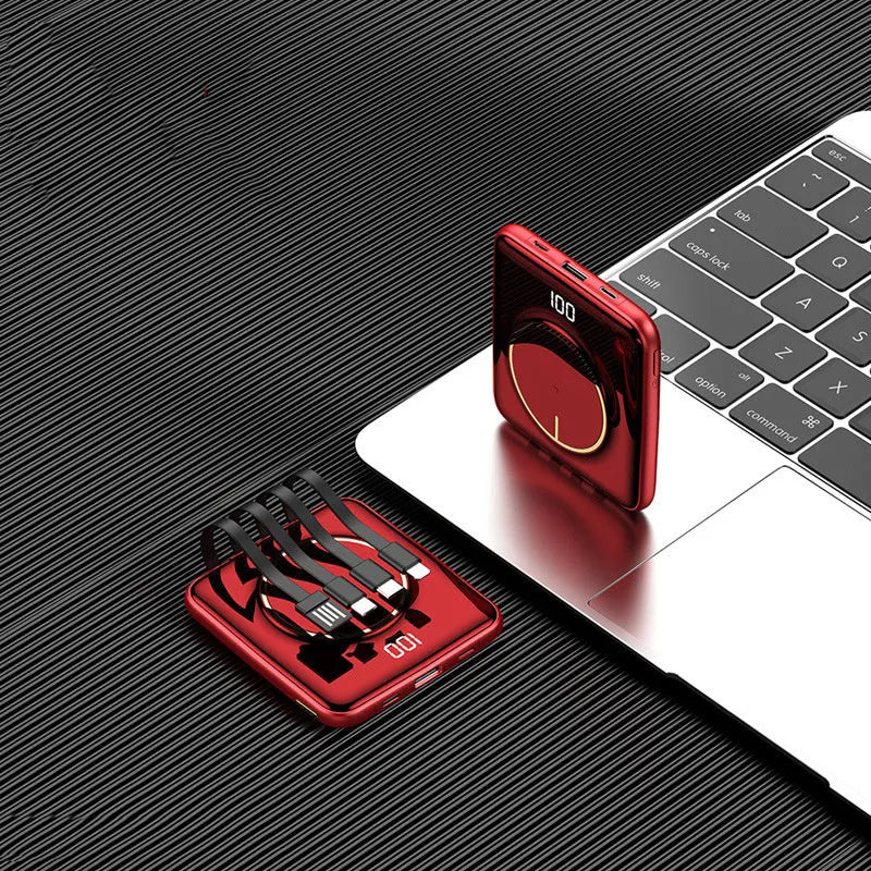 20000mAh portable power bank with LCD display showing black, green, and red colour options