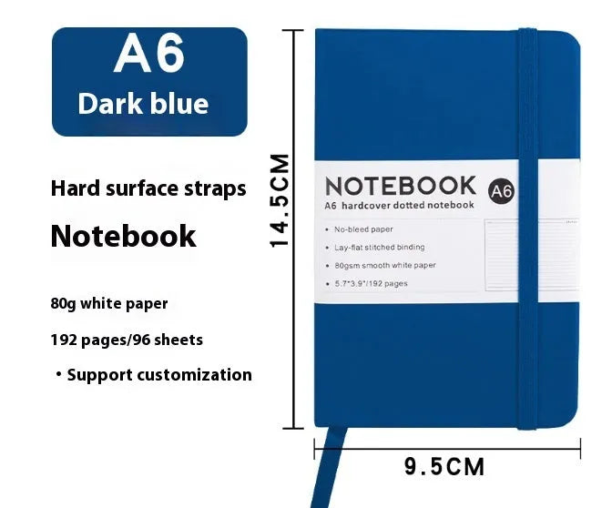 A5 diary with soft PU leather cover in a skin feeling texture, open to show horizontal line pages.