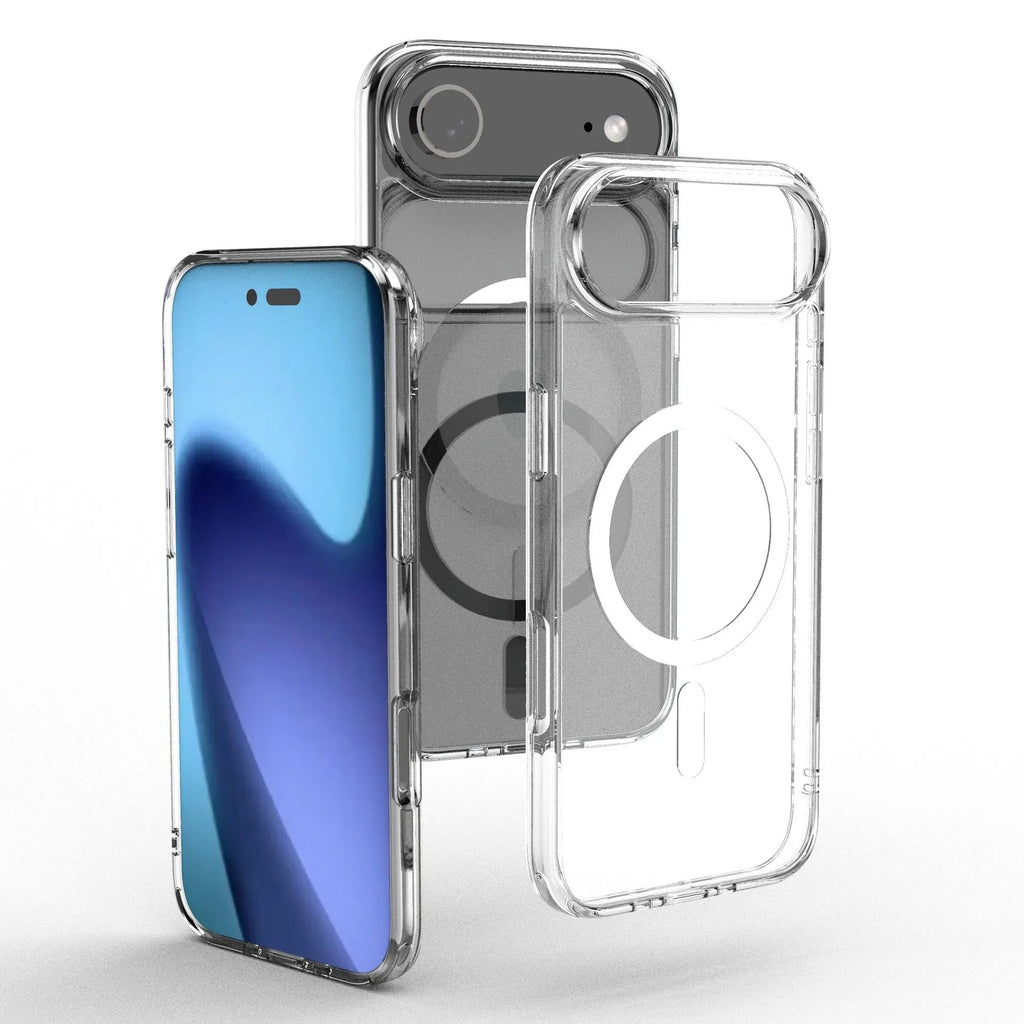 Transparent magnetic phone case for iPhone 17 Air showing TPU composite construction.
