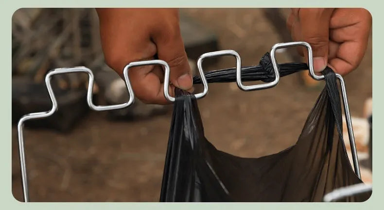 Stainless steel camping garbage bag bracket with folding design in black or silver colour