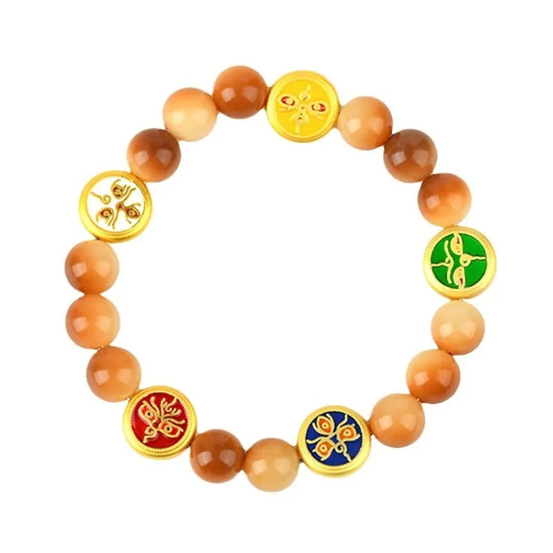 Handmade five directions geometric pattern bodhi seed bracelet with adjustable length