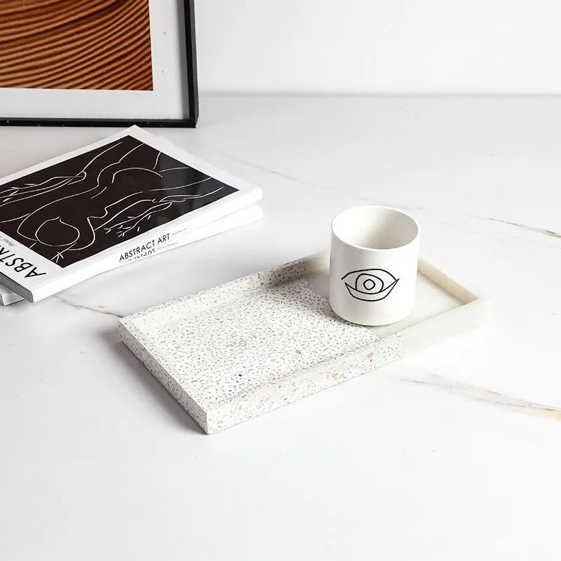 Resin terrazzo decorative storage tray 26.5x14x2cm colour SZ23038 on a coffee table