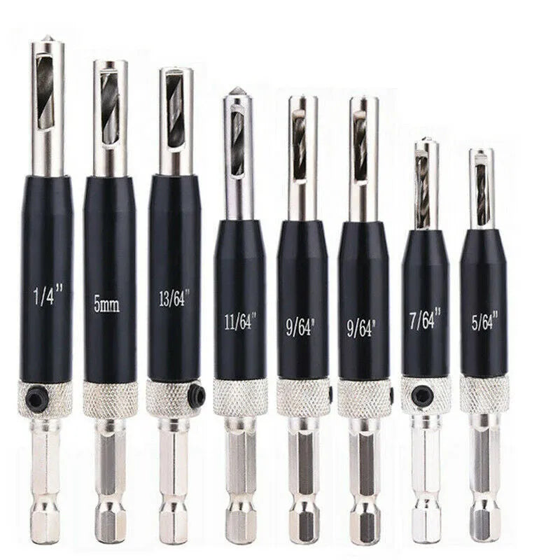 Black high speed steel hinge drill bit set with hexagon handle for woodworking hole opening