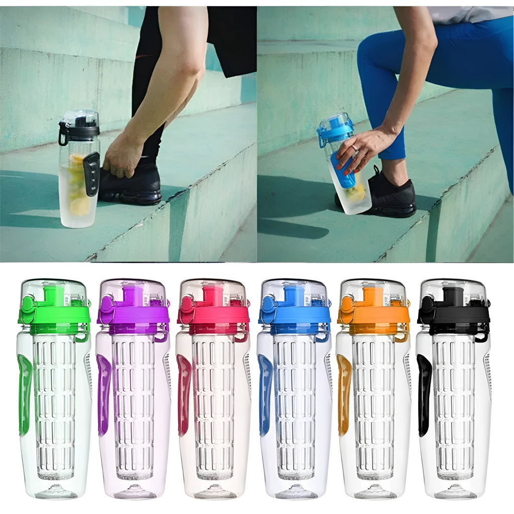 32oz Tritan fruit infuser water bottle with fruit cup in leakproof BPA-free design