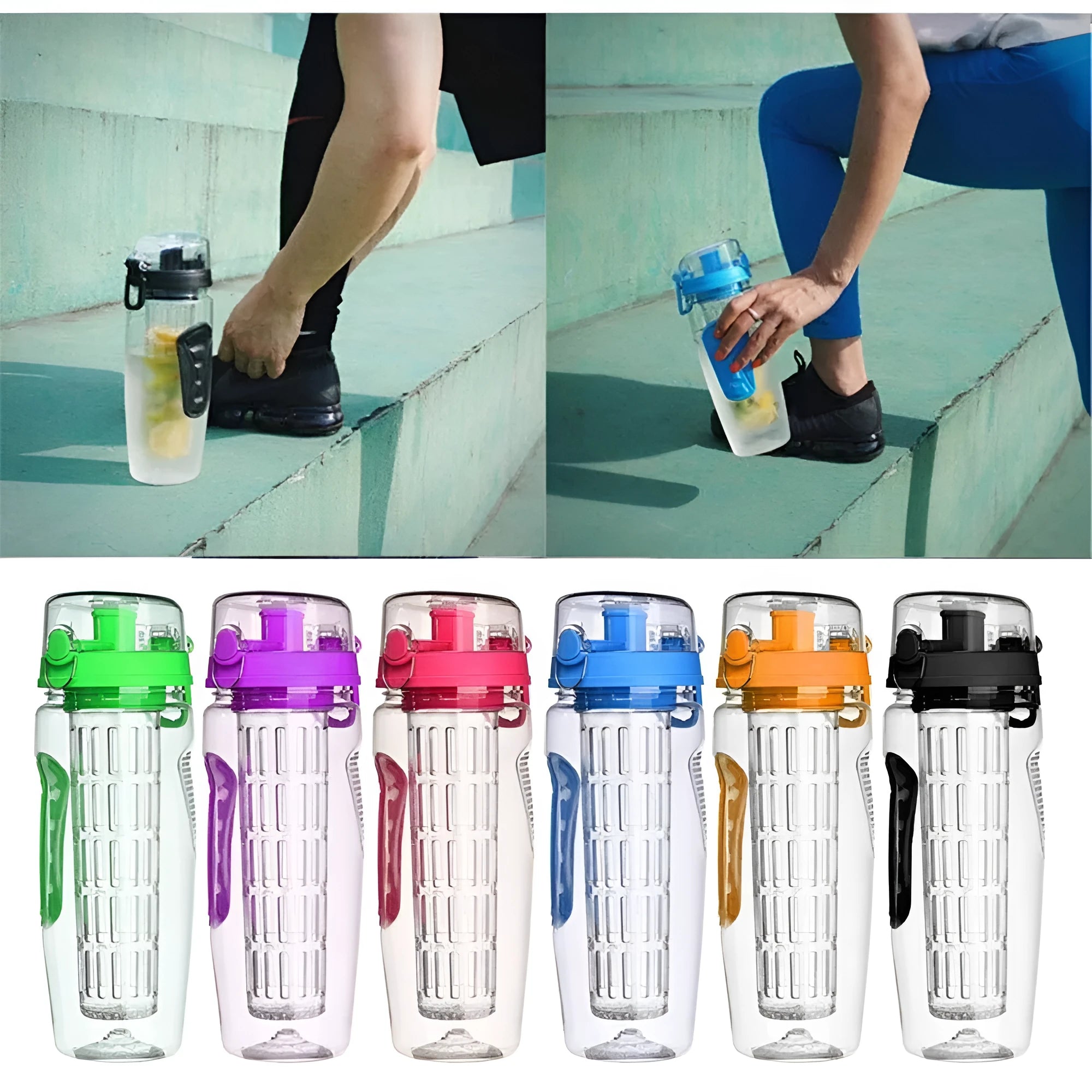 32oz Tritan fruit infuser water bottle with fruit cup in leakproof BPA-free design