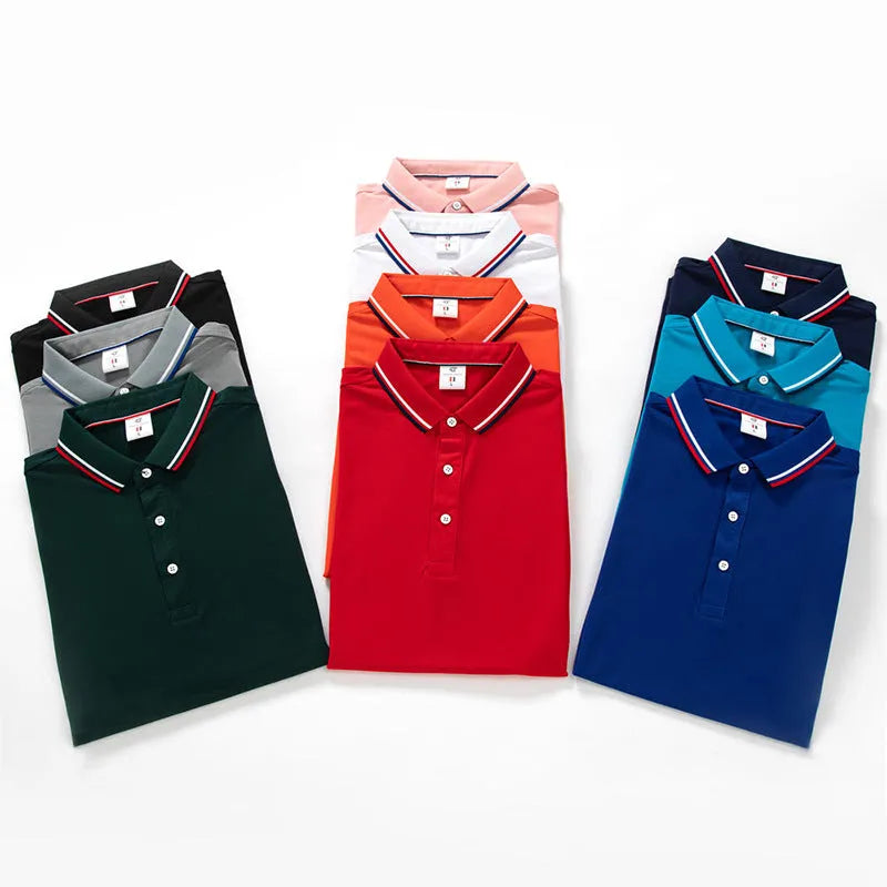 Striped short sleeve polo shirt with lapel collar, regular fit, available in multiple colours and sizes S to 4XL.
