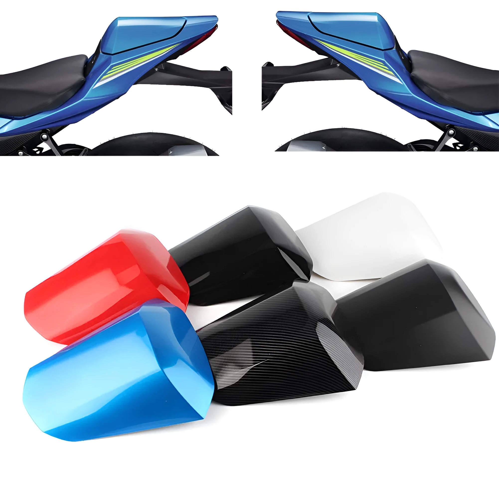 GSXR1000 motorcycle rear cowl seat cover in ABS plastic shown in selected colour.