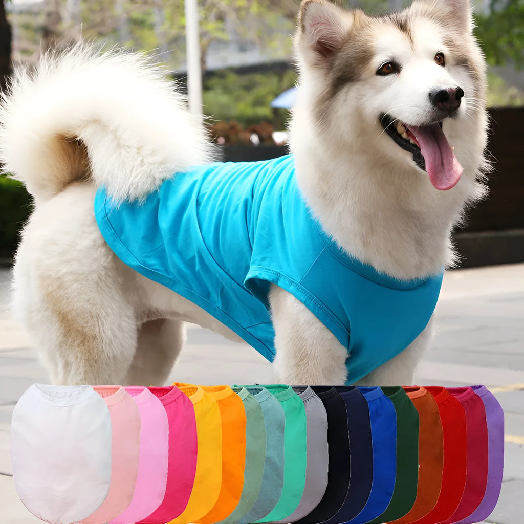 Cotton dog vest summer T-shirt in various colours for small to large dogs, XS-5XL sizes