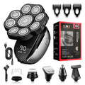 Black rechargeable 6-in-1 multifunctional hair clippers shaver kit with attachments displayed