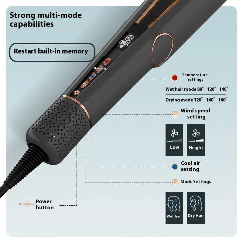 Grey cold air shaping hair straightener with temperature control and high-speed blowing splint, EU plug, 1365W