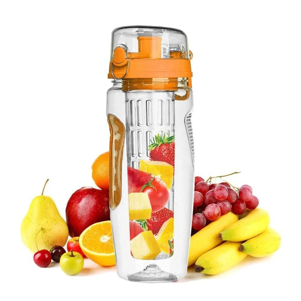 32oz Tritan fruit infuser water bottle with fruit cup in leakproof BPA-free design