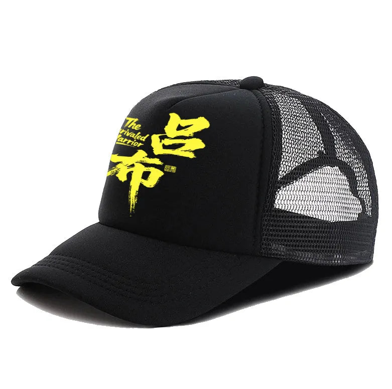 Men's white polyester baseball cap with adjustable strap, shown from the side