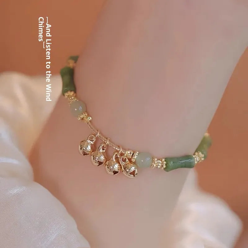New Chinese style bamboo bell bracelet for women, glass and coloured glaze, retro M673 colour