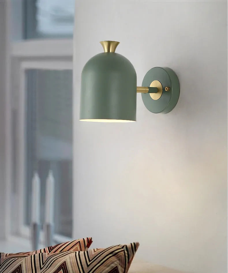 Single-head aluminium bedroom wall lamp with mirror front panel in blue, green, pink, or yellow colour options