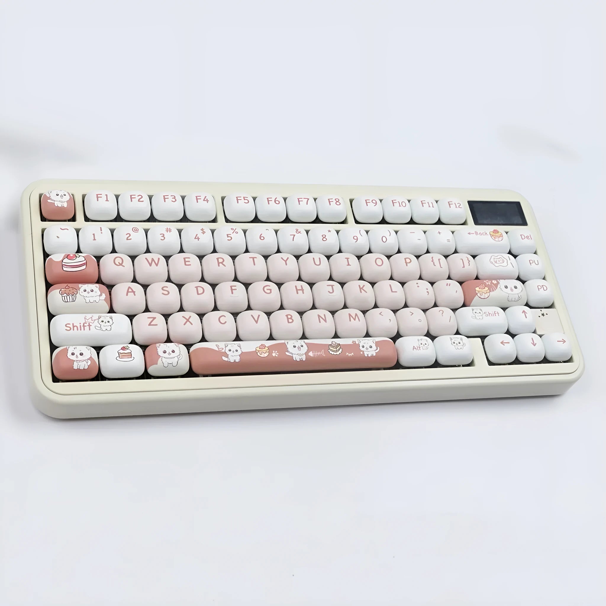 Set of colourful cartoon dessert cat key caps for a mechanical keyboard.