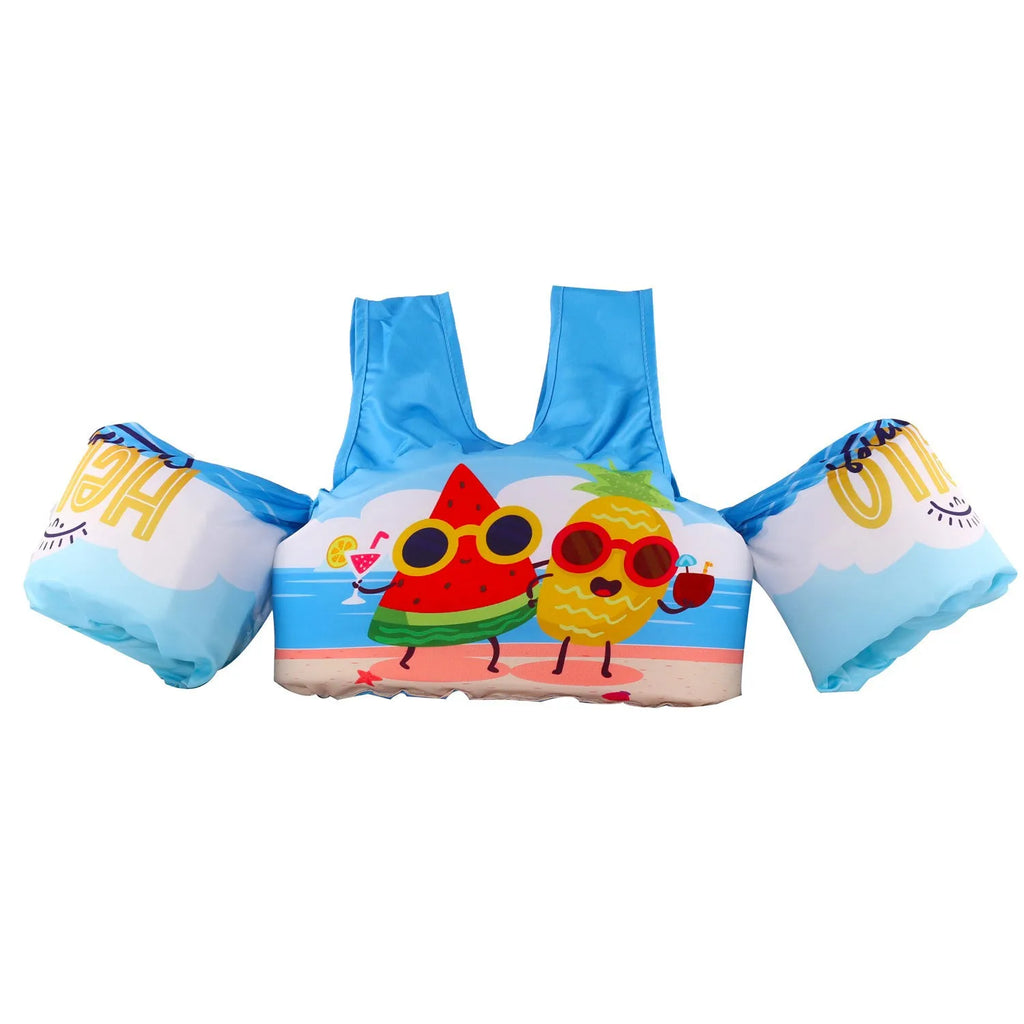 Cartoon-themed children's inflatable arm swimming ring life jacket in polyester.