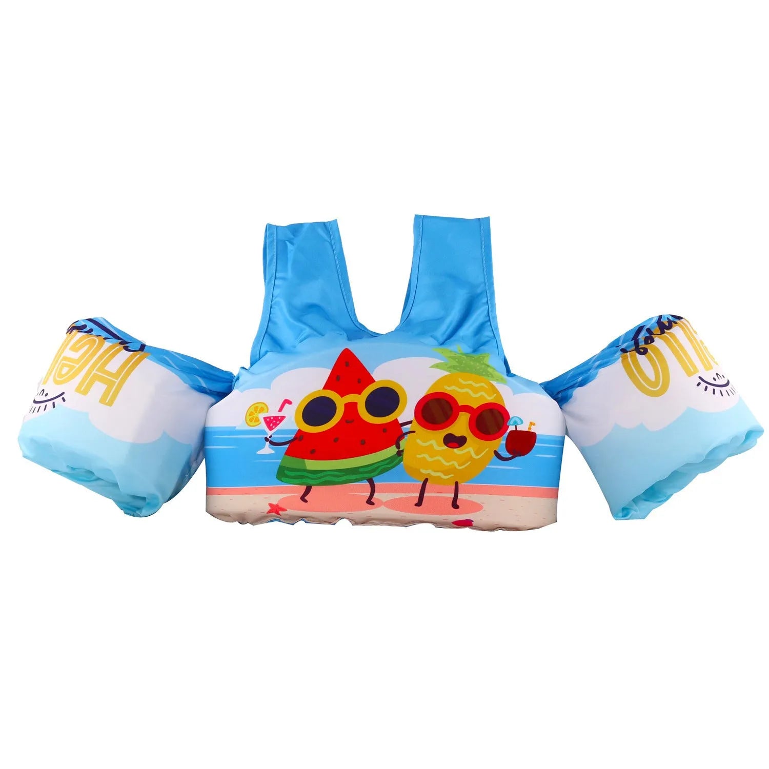 Cartoon-themed children's inflatable arm swimming ring life jacket in polyester.