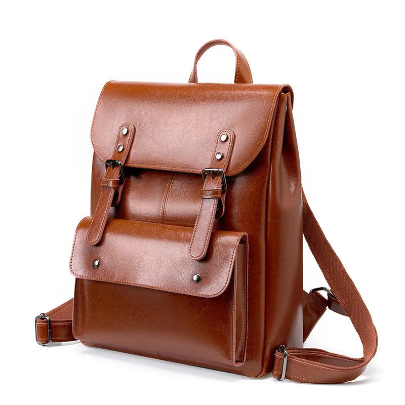 Genuine leather women's computer backpack in black, brown, or coffee brown colours.