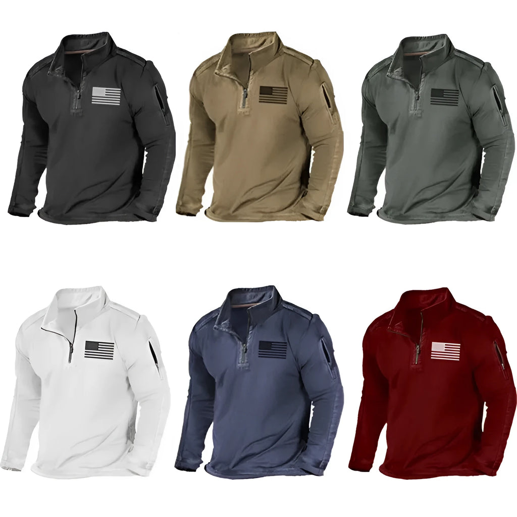 Men's zipped stand collar long-sleeved polyester sweater in sports fashion style