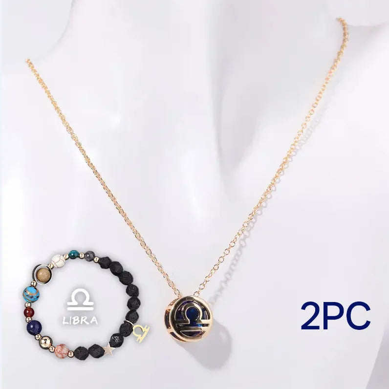 Natural stone beaded necklace and matching bracelet set on a table, showing bead texture.