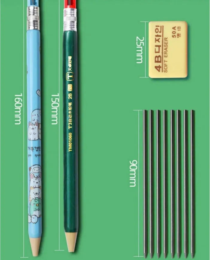Children's cartoon coloured mechanical pencils with replaceable cores for school writing