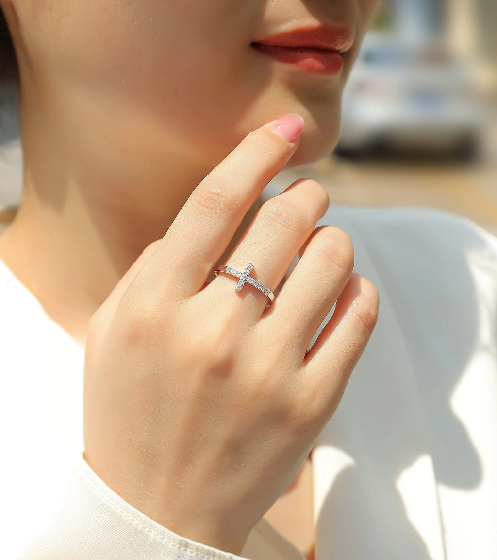 Holy Light Cross moissanite wedding ring set S925 silver gold-plated GRA certificate gift box