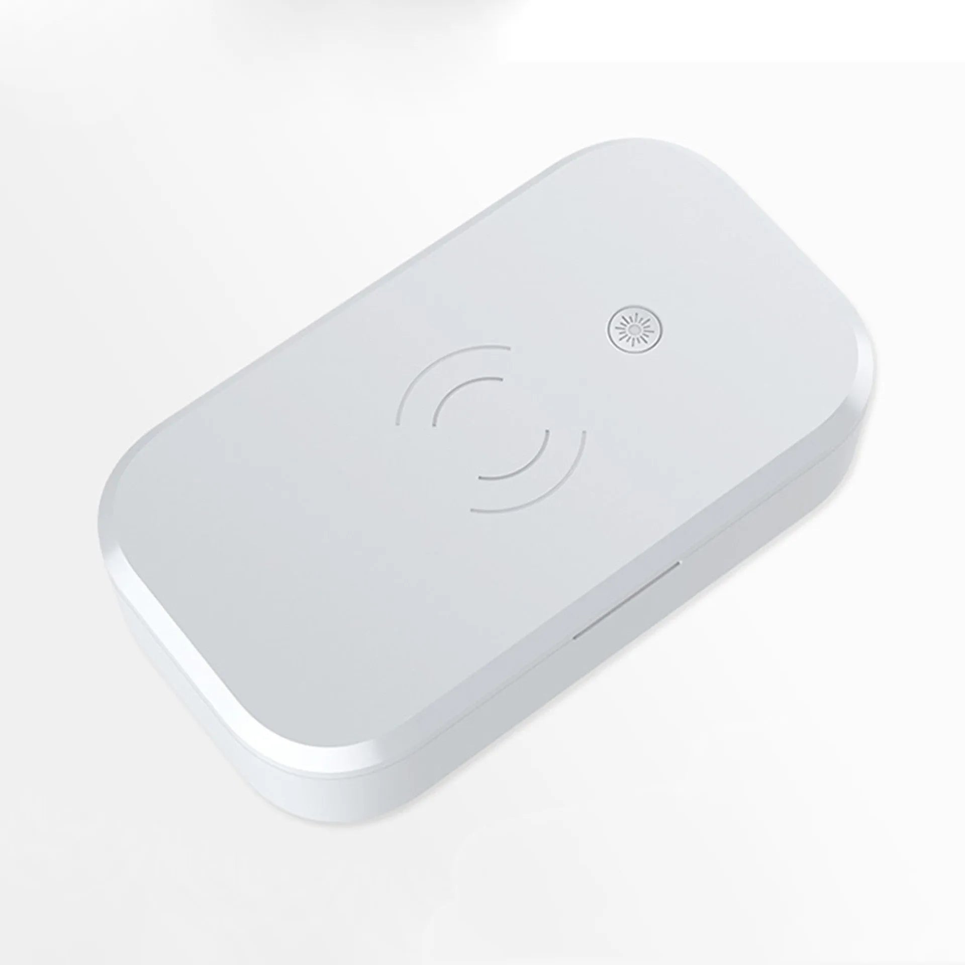UV disinfection box with wireless charging surface in ivory white colour for sanitising beauty tools and phones