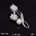 Women's flower-shaped brooch in 181 silver tulip colour with micro-inlaid zircon detailing