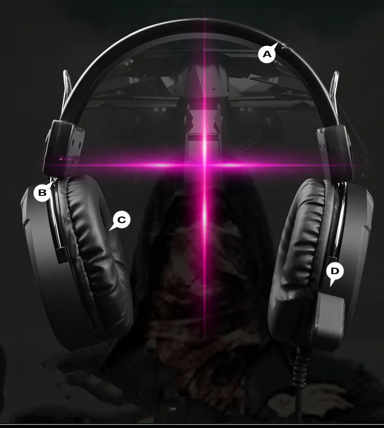 Black luminous wired gaming headset with microphone and 50mm driver for PC