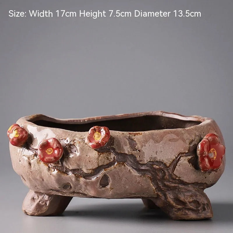 Hand-painted ceramic combination flower pot with 20cm diameter in cute pastoral design