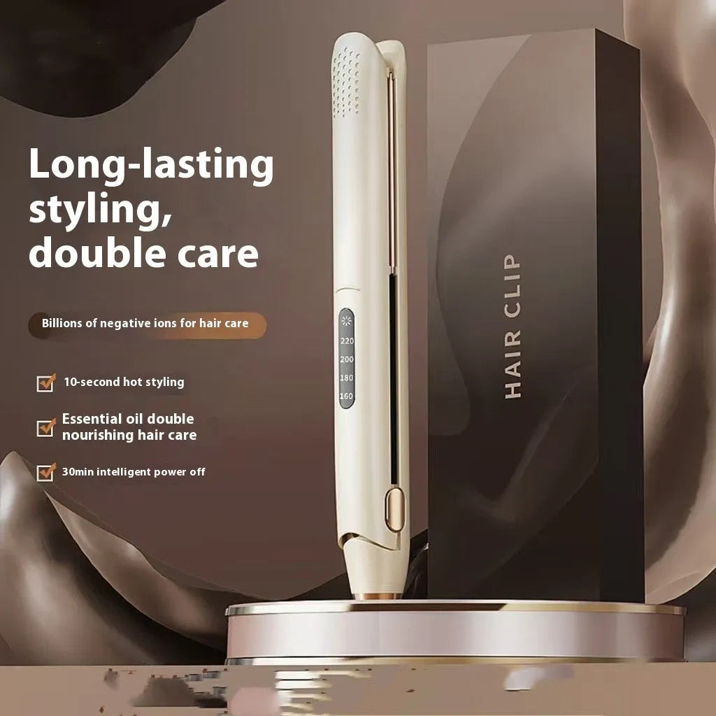 LCD screen hair straightener with ceramic plates in almond white colour showing temperature display