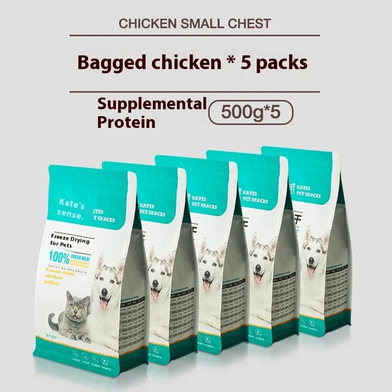 500g freeze-dried chicken cat snacks in resealable bag or barrel packaging