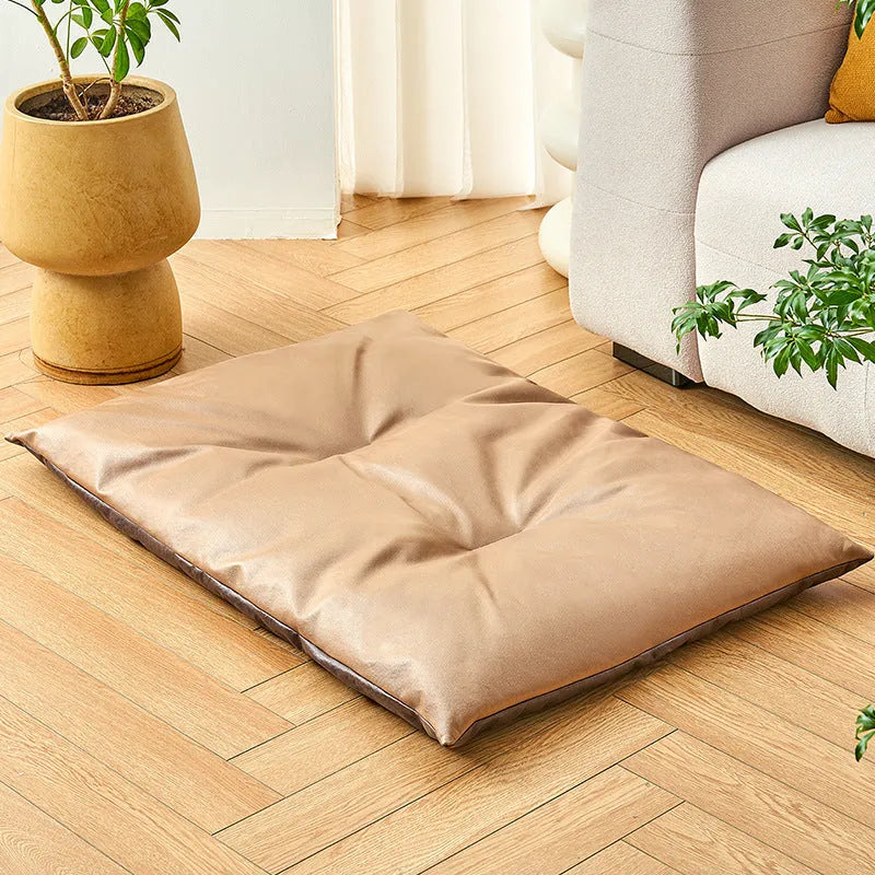 Cooling pet bed mat for cats and dogs in blue colour showing reversible fabric design