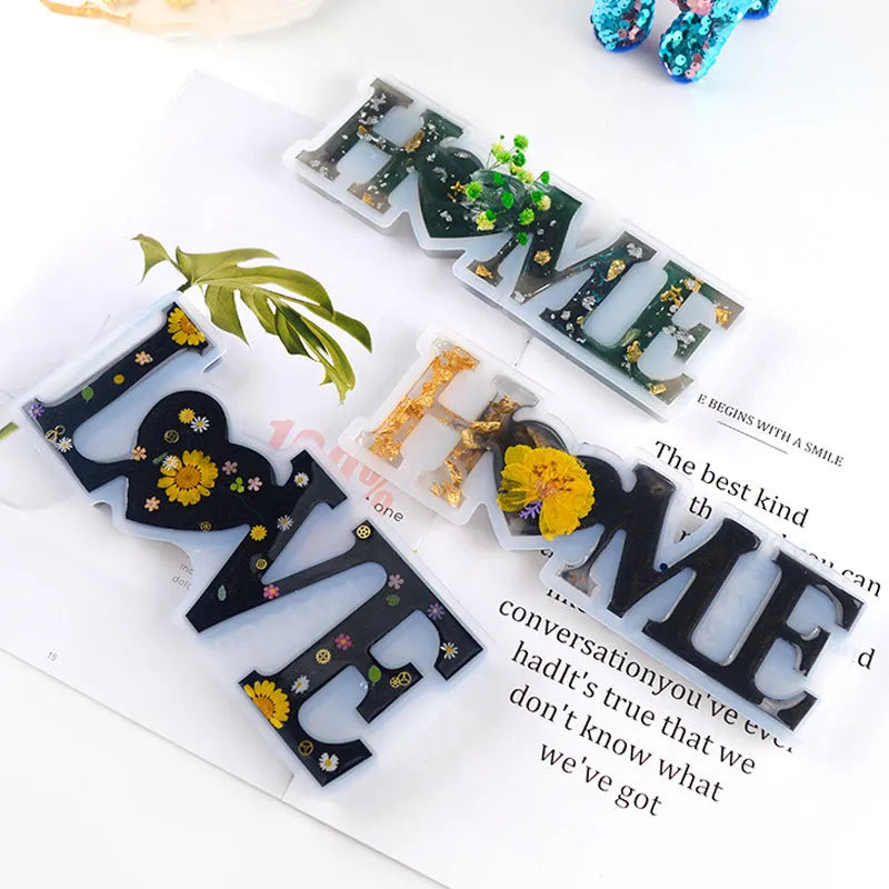 Silicone epoxy letter mould for resin crafting with English letters and multiple themed styles
