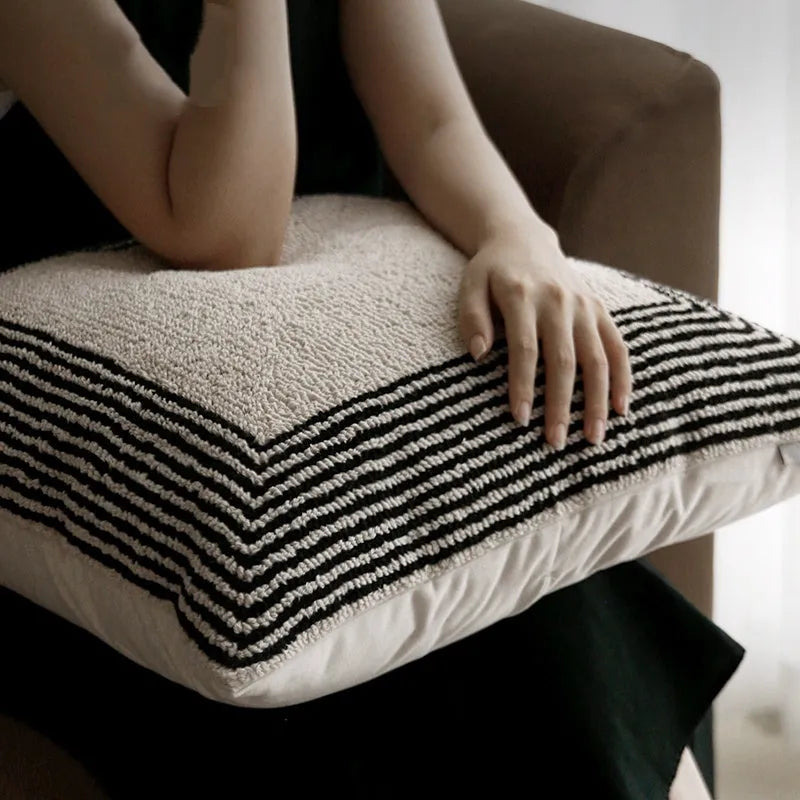 Black and white geometric towel embroidery square pillow cover on sofa 50x50cm