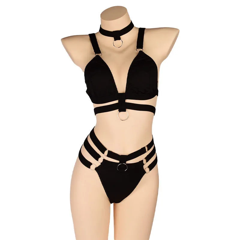 Women's bikini set in black blue and red free size polyester fabric with nylon lining for swimming