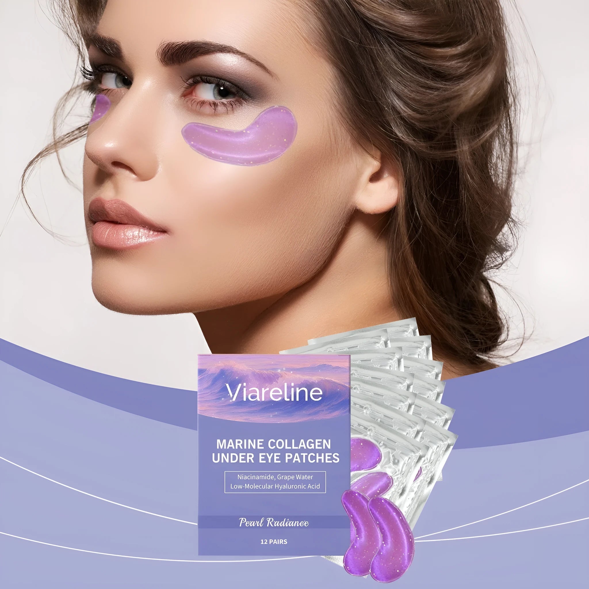 Collagen eye mask 12-pack with hyaluronic acid and grape water ingredients
